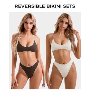 WOMEN HIGH WAISTED THING BIKINI SET REVERSIBLE STRING TWO PIECE SWIMSUIT
